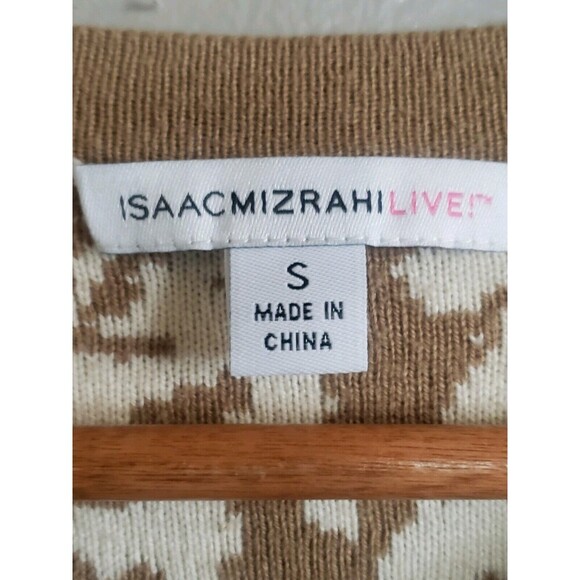 Isaac Mizrahi Button Cardigan Women's Small Brown Tan Damask Jacquard Thick Long - Picture 2 of 7